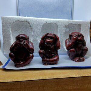 Vintage See No Evil Hear No Evil Speak No Evil Set Of 3 Resin Monkeys Figurines